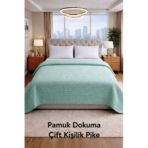 Şaheser %100 Pamuk Çift Kişilik Pike 240x220 (Tek Pike)-Yeşil