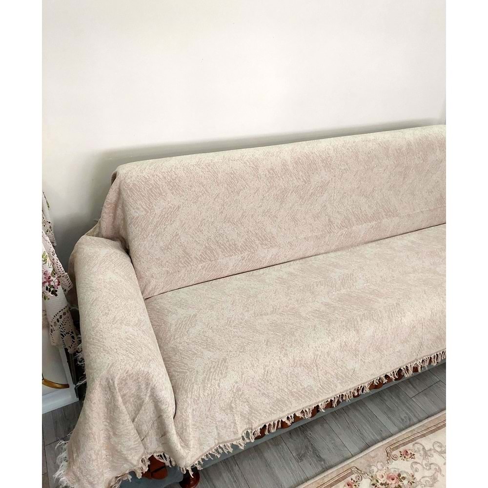 Pamuklu Kaymaz Alaca Maxi Boy Kolları Kapatan Koltuk Örtüsü (170x320)-Bej