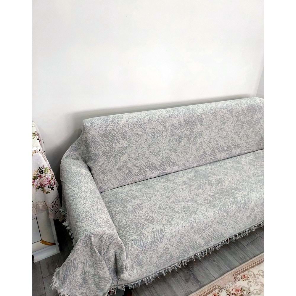 Pamuklu Kaymaz Alaca Maxi Boy Kolları Kapatan Koltuk Örtüsü (170x320)-Gri
