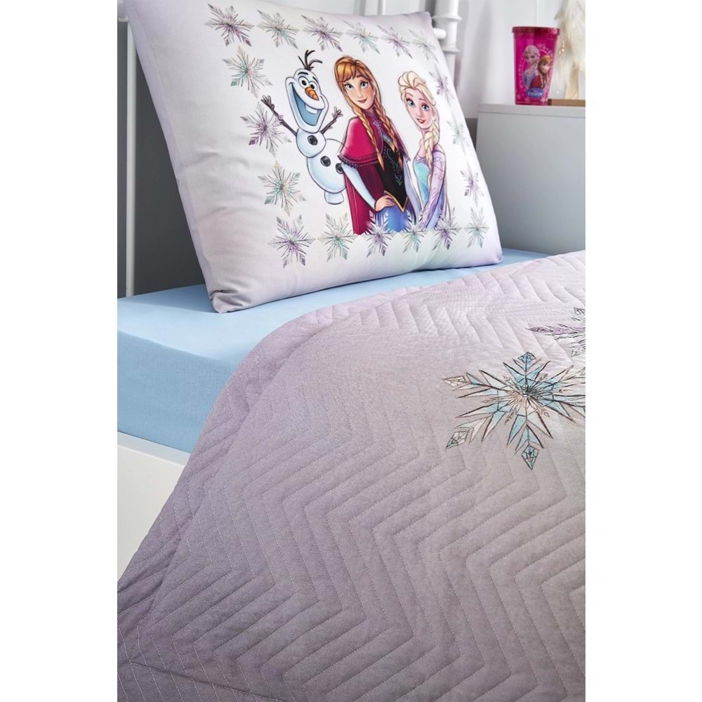 Özdilek Lisanslı Kapitoneli Tek Kişilik Dört Mevsim Nevresim Takımı Complete Set-Elsa Frozen Frosted Lila
