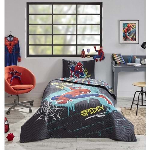Özdilek Lisanslı Kapitoneli Tek Kişilik Dört Mevsim Nevresim Takımı Complete Set-Spiderman Street Gri