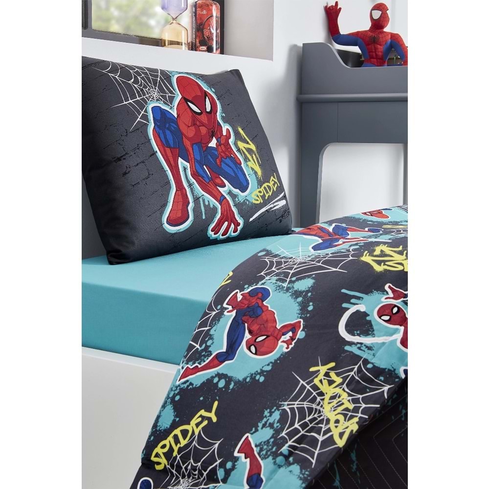 Özdilek Lisanslı Kapitoneli Tek Kişilik Dört Mevsim Nevresim Takımı Complete Set-Spiderman Street Gri