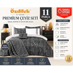 Özdilek 11 Parça -Novella Antrasit- Çeyiz Seti (Battaniye+Nevresim Tk+Yatak Ört)