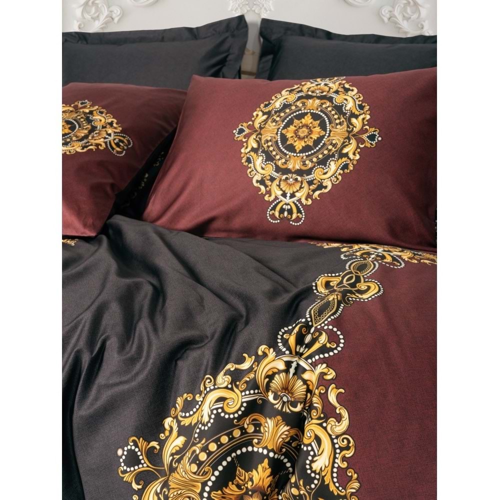 Cotton Box Palace Saray Modeli Pamuk Saten Çift Kişilik Nevresim Takımı-Ebren Antrasit (4 Yastıklı)