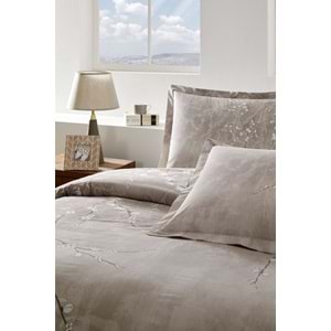 Özdilek Ranforce -White Sakura Bej- Lastikli Çarşaflı Çift Kişilik Nevresim Takımı