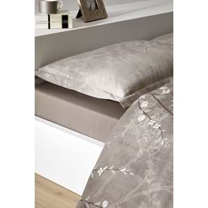 Özdilek Ranforce -White Sakura Bej- Lastikli Çarşaflı Çift Kişilik Nevresim Takımı