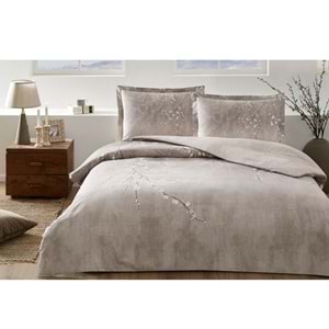 Özdilek Ranforce -White Sakura Bej- Lastikli Çarşaflı Çift Kişilik Nevresim Takımı