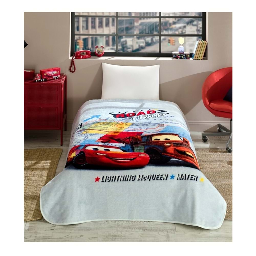 Özdilek Lisanslı Tek Kişilik Çocuk Battaniye (155x215)-Şimşek Mcqueen Cars Road Gri