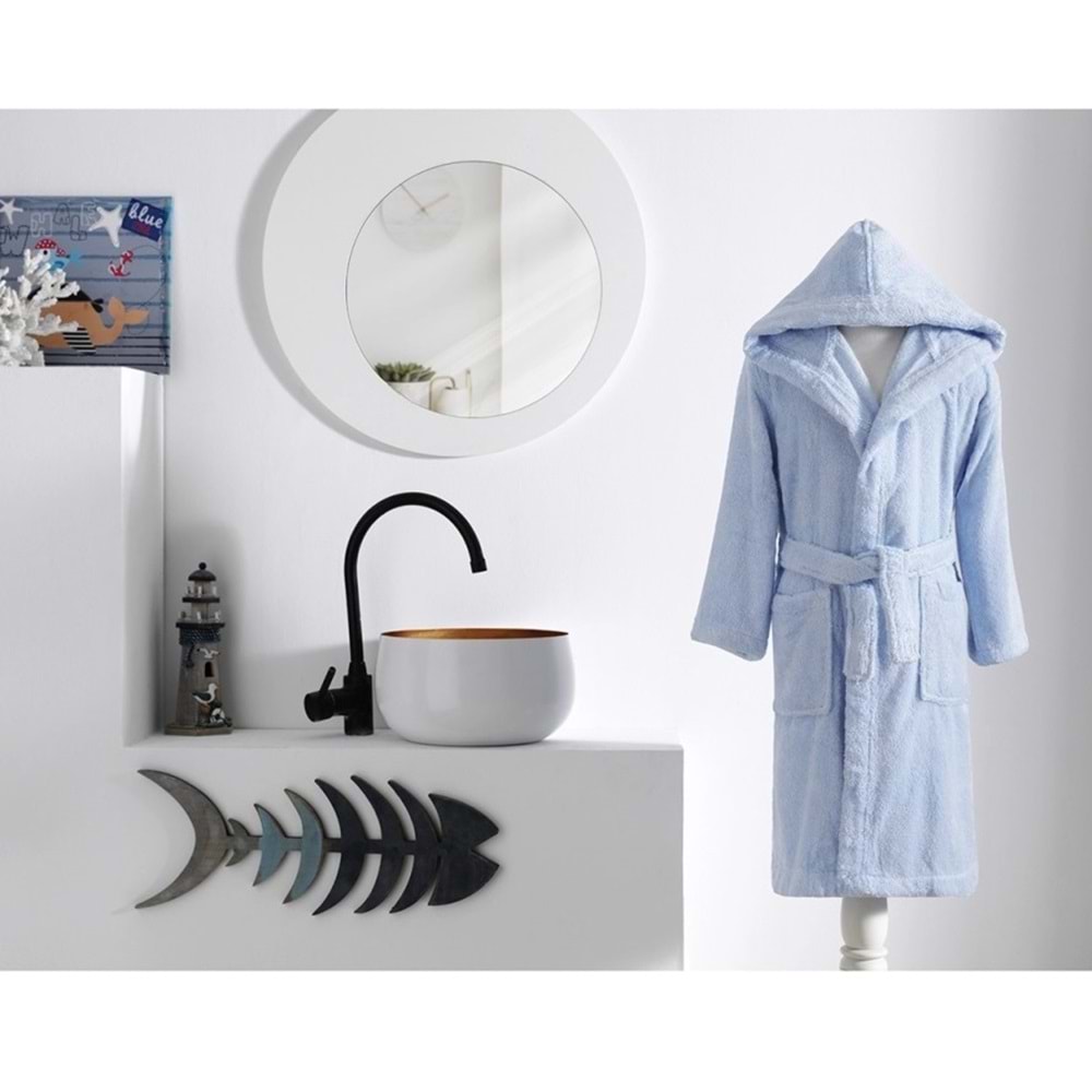 Özdilek Ashley Kapüşonlu Bambu Çocuk Bornozu 3/4 Yaş-Mavi