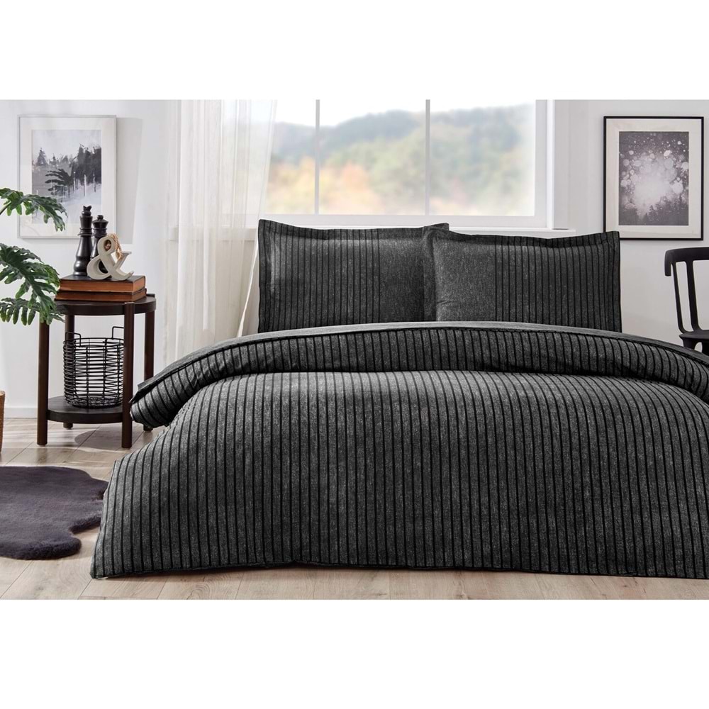Özdilek Ranforce Lastikli Çarşaflı Tek Kişilik Nevresim Takımı-Noir Antrasit