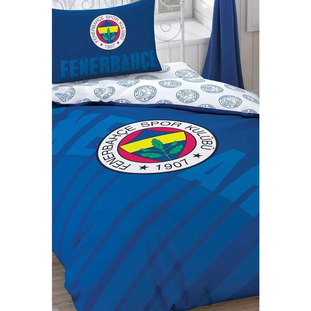 Taç Taraftar Lisanslı Ranforce Çarşafı Lastikli Tek Kişilik Nevresim Takımı-Fenerbahçe Lacivert Logo