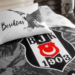 Taç Taraftar Lisanslı Ranforce Çarşafı Lastikli Tek Kişilik Nevresim Takımı-Beşiktaş Kartal