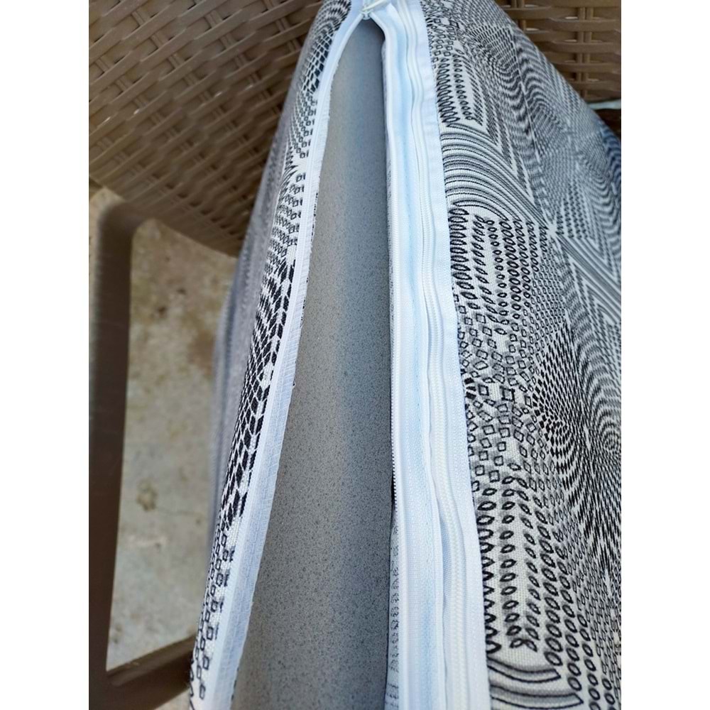 1 Adet Komutan Arkalıklı Sandalye Minderi, Extra Kalın (Kalınlık 5cm)-Nokta Siyah Beyaz