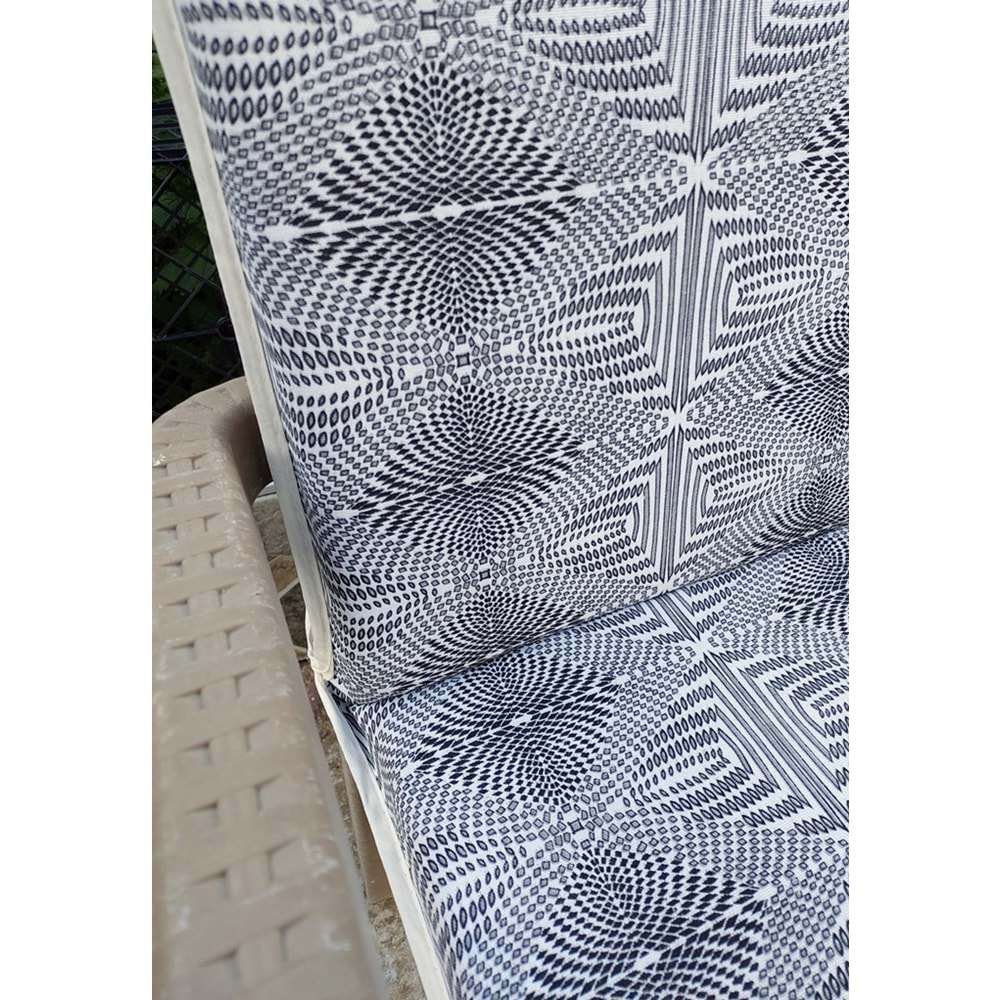 6 Adet Komutan Arkalıklı Sandalye Minderi, Extra Kalın (Kalınlık 5cm)-Nokta Siyah Beyaz