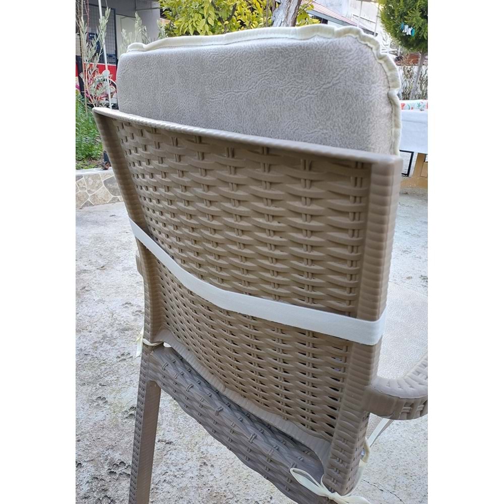 2 Adet Rattan Arkalıklı Sandalye Minderi (Kalınlık 4cm)-Primer Bej