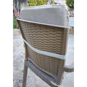 6 Adet Rattan Arkalıklı Sandalye Minderi (Kalınlık 4cm)-Primer Bej