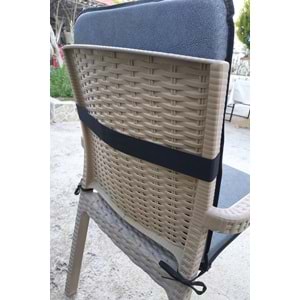 6 Adet Rattan Arkalıklı Sandalye Minderi (Kalınlık 4cm)-Primer K.Gri