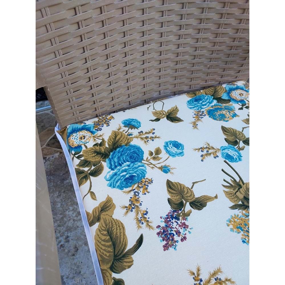 2 Adet Rattan Tek Alt Sandalye Minderi, Extra Kalın (Kalınlık 5cm)-İngiliz Gülü Mavi