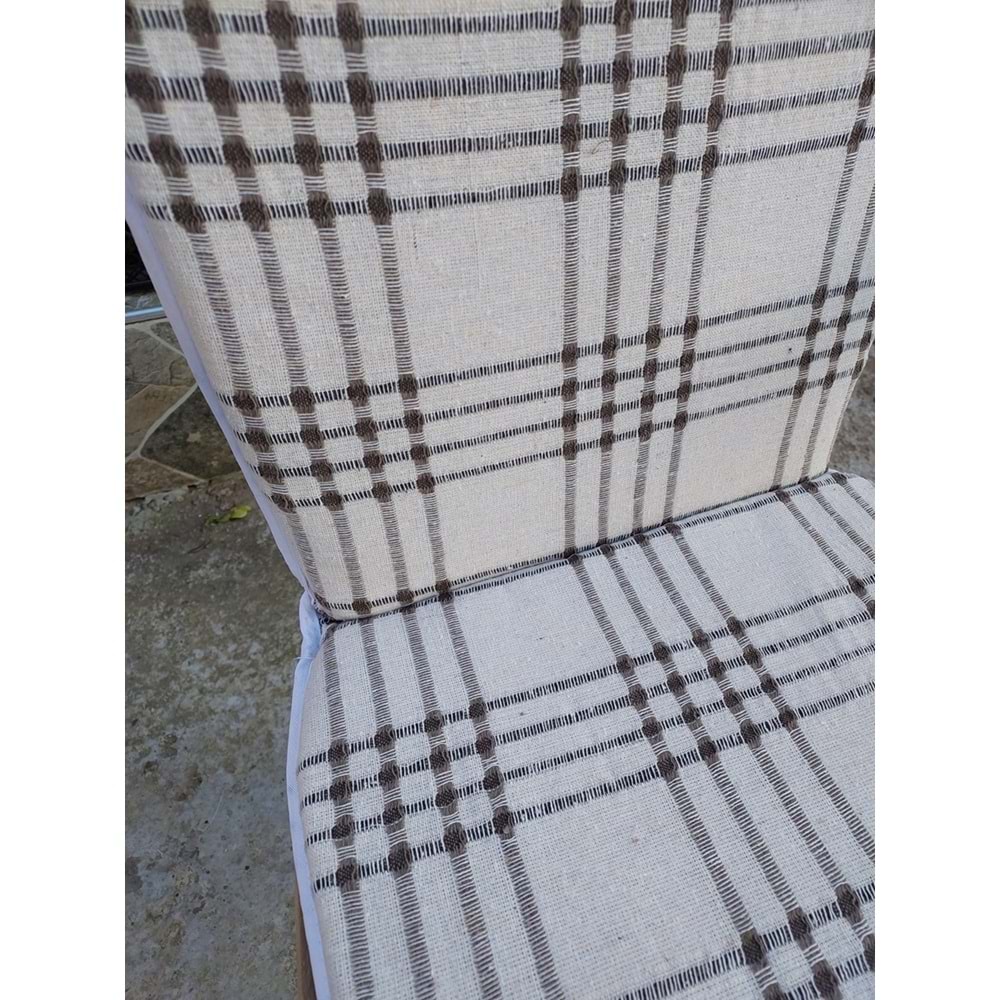 1 Adet Buldan Arkalıklı Sandalye Minderi, Midi Boy (Kalınlık 3,5cm)-Kahve Çizgili