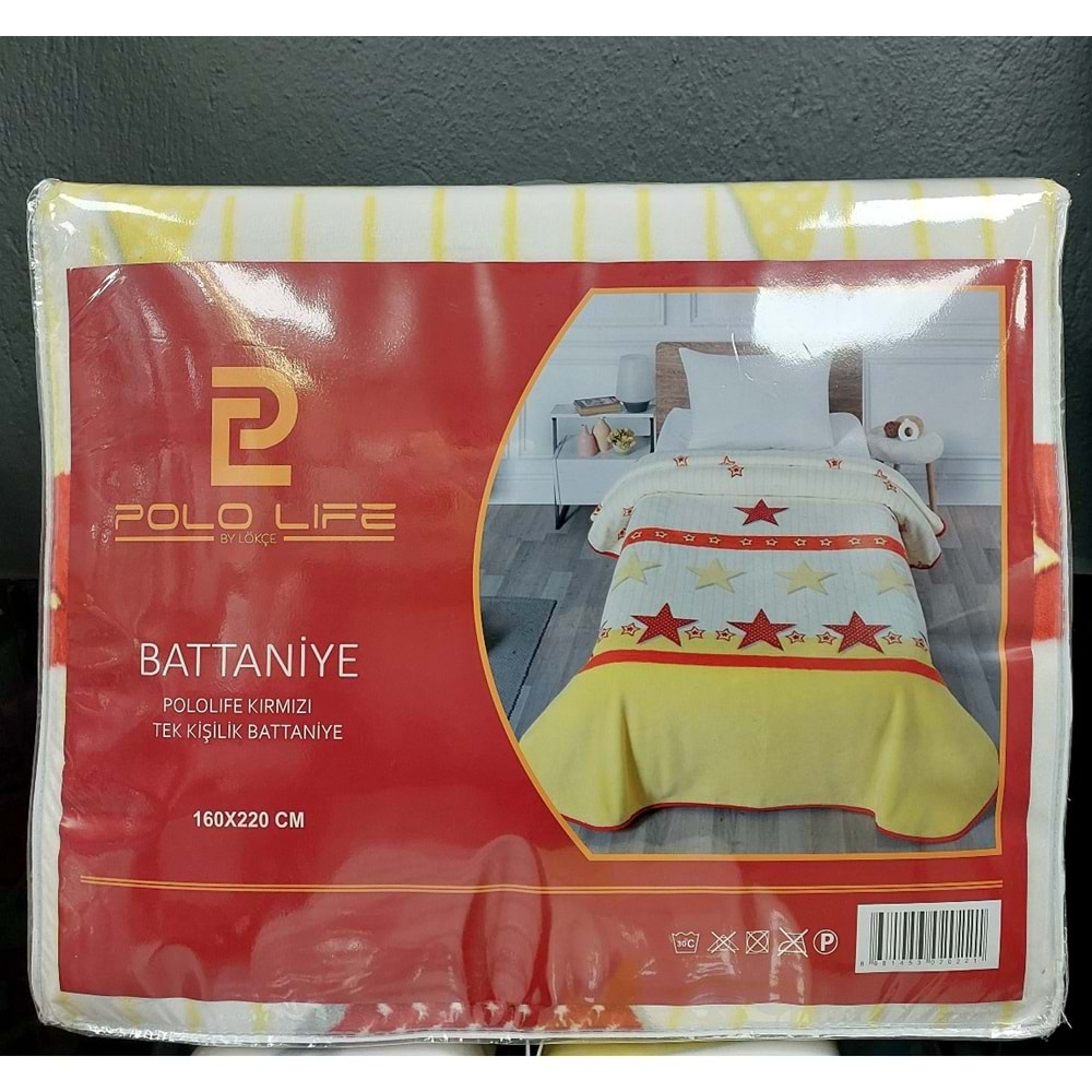 Polo Life Taraftar Yıldız Tek Kişilik Battaniye (160x220)-GS SARI KIRMIZI