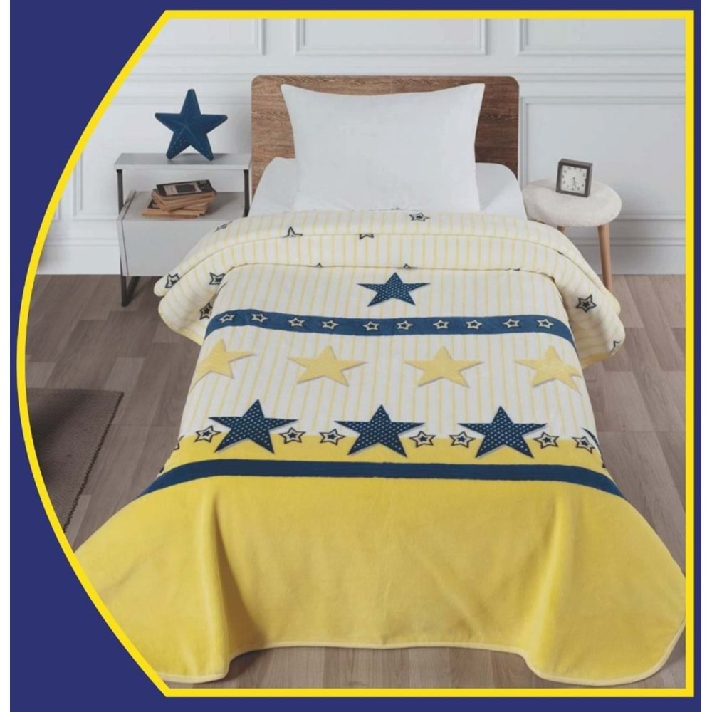 Polo Life Taraftar Yıldız Tek Kişilik Battaniye (160x220)-FB SARI LACİVERT