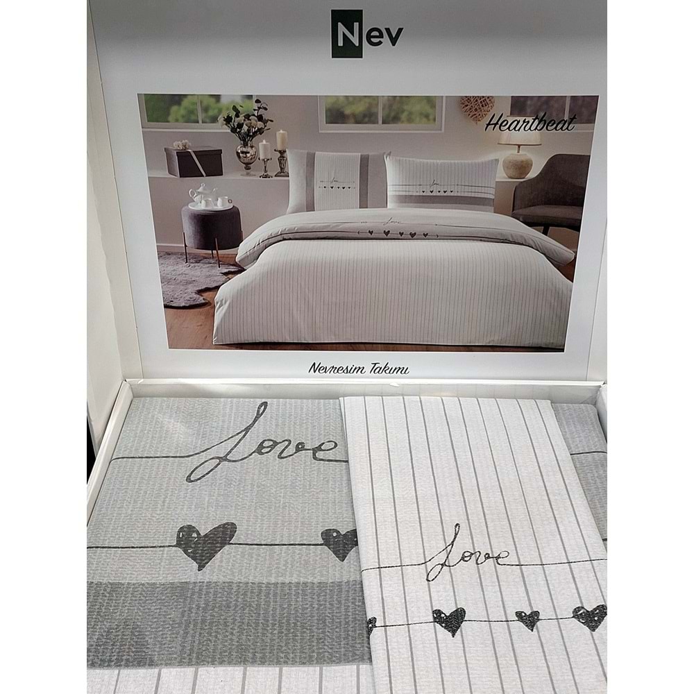 Özdilek Nev Serisi -Heartbeat Gri- Tek Kişilik Özel Gün Nevresim Takımı
