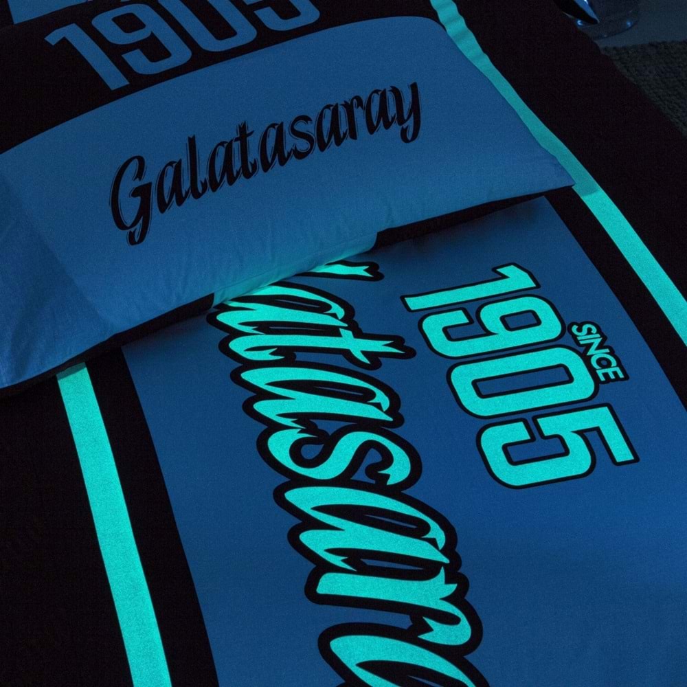 Taç Taraftar Lisanslı Ranforce (Gece Işıldayan) Çarşafı Lastikli Tek Kişilik Nevresim Takımı-Galatasaray 1905 Glow
