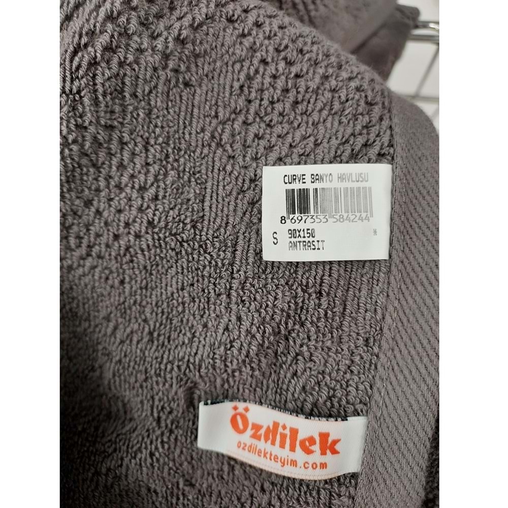 Özdilek Kadife Pamuk Büyük Boy Banyo Havlusu (90x150)-Curve Antrasit