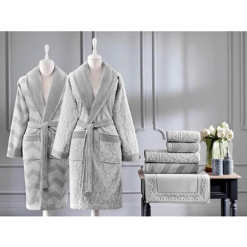 Özdilek Pamuklu 7 Parça Aile Bornoz Seti-Tappeto Antrasit Gri