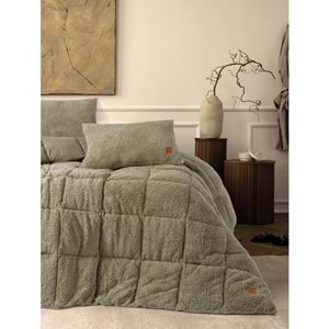 Cotton Box Wellsoft Tek Kişilik Peluş Yorgan Seti (Dolu Yastıklı)-Taş