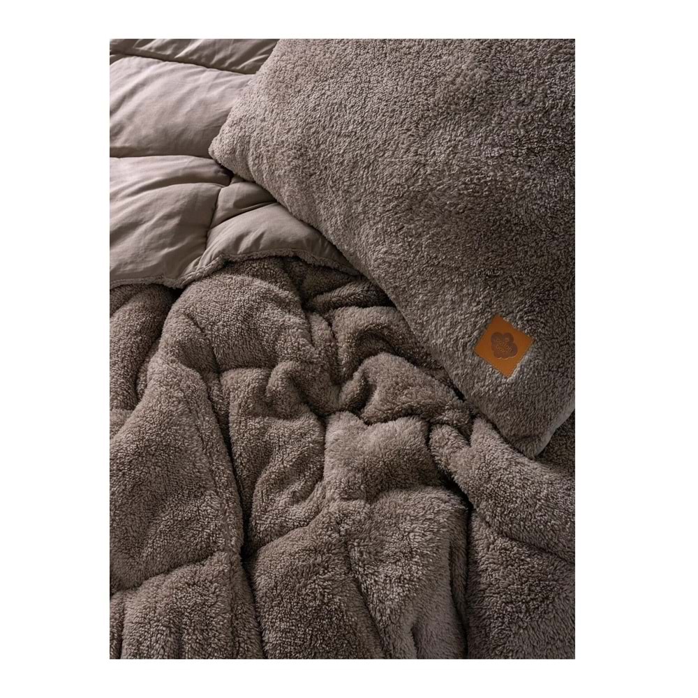 Cotton Box Tek Kişilik Peluş Yorgan Seti Bej