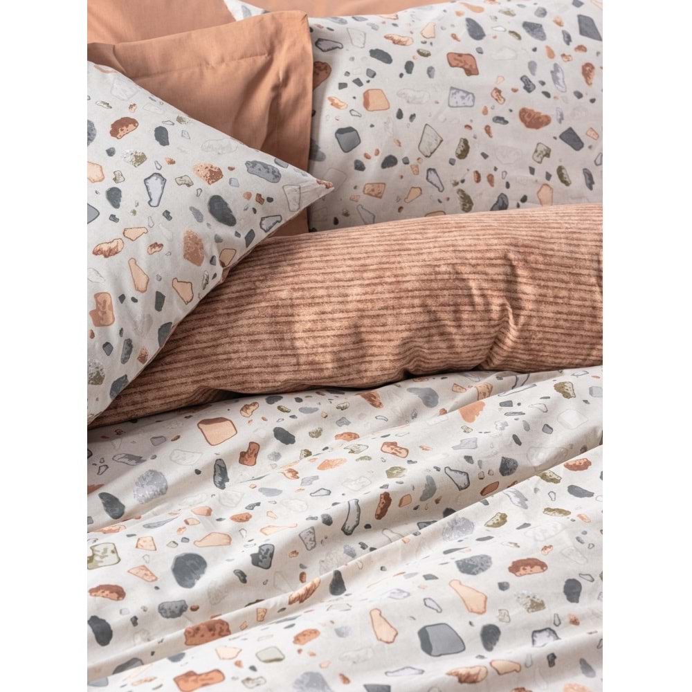 Cotton Box Rnf Minimal Tek Kişilik Nevresim Takımı lastikli çarşaf Onıks Karemel