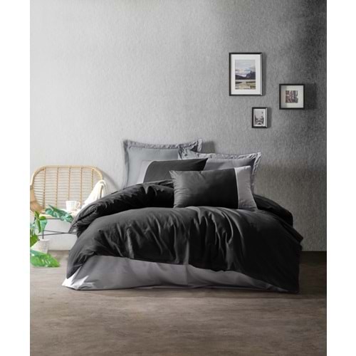 Cotton Box Plain Ranforce Çift Kişilik Nevresim Takımı-Siyah Gri