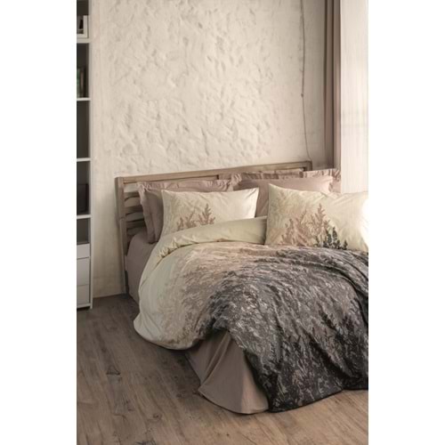 Cotton Box Ranforce -Lindon Bej- Dual Lastikli Çarşaflı Çift Kişilik Nevresim Takımı