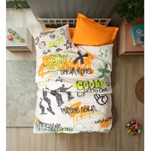 Cotton Box Genç Odası Tek Kişilik Lastikli Çarşaflı Nevresim Takımı Graffiti Oranj