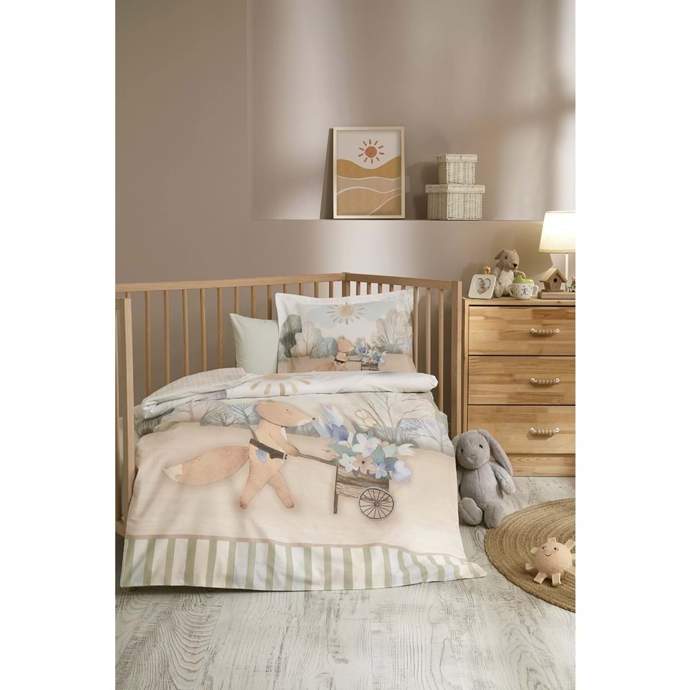 Özdilek Ranforce Bebek Beşik Nevresim Takımı-Petit Jardinier Yeşil