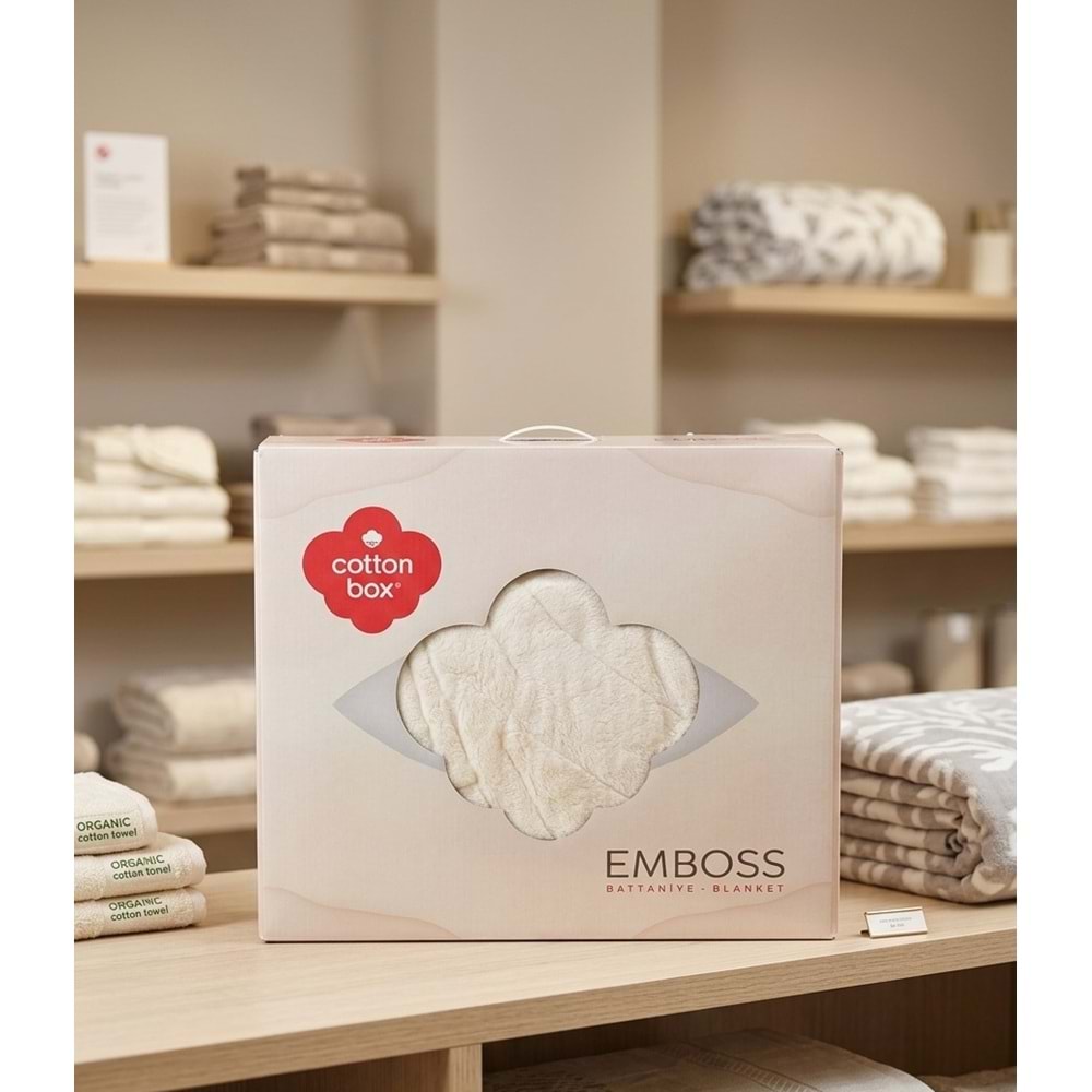 Cotton Box Embos -Krem- Çift Kişilik Kutulu Battaniye (220x240)