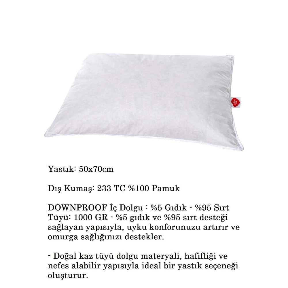 Cotton Box Kaz Tüyü Yastık %5 Gıdık-%95 Sırt (50x70)
