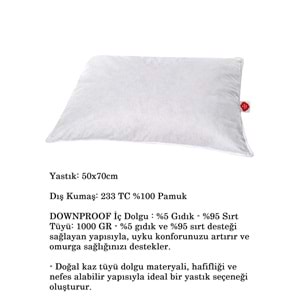 Cotton Box Kaz Tüyü Yastık %5 Gıdık-%95 Sırt (50x70)
