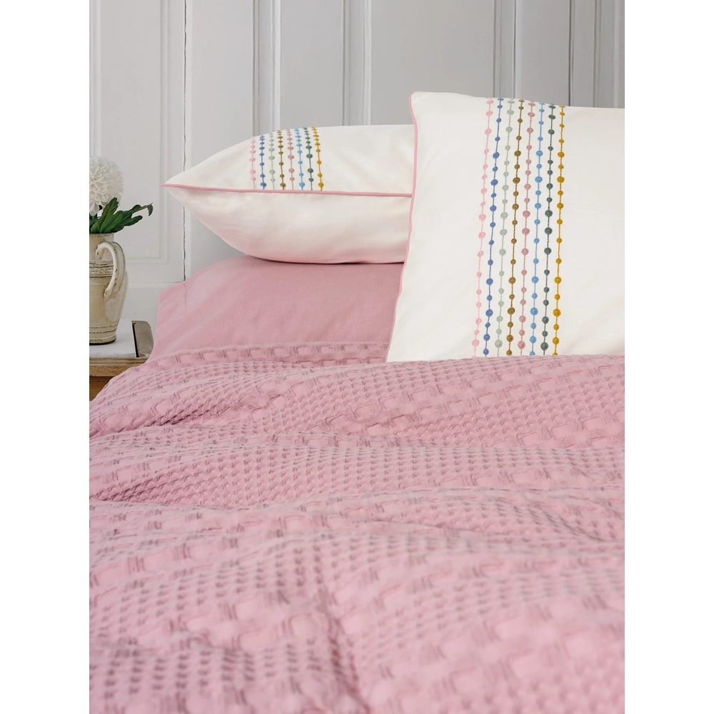 Cottonbox Tek Kişilik Lastikli Çarşaflı Pike Takımı Aura Pebble Pembe