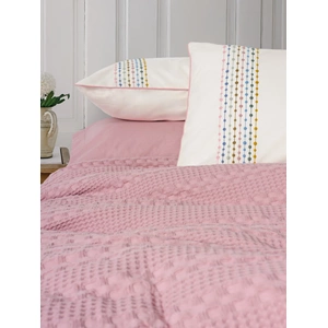 Cottonbox Tek Kişilik Lastikli Çarşaflı Pike Takımı Aura Pebble Pembe