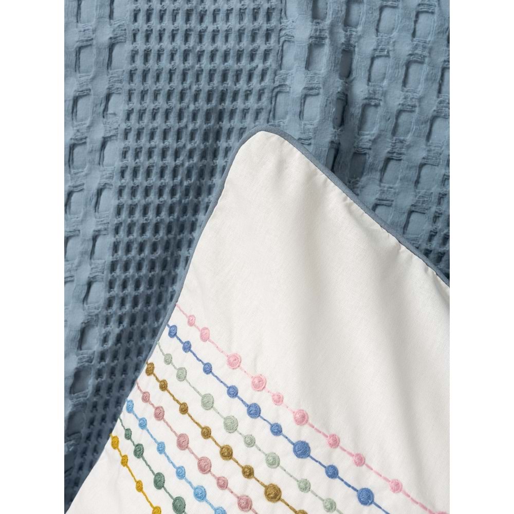 Cottonbox Tek Kişilik Lastikli Çarşaflı Pike Takımı Aura Pebble Indigo
