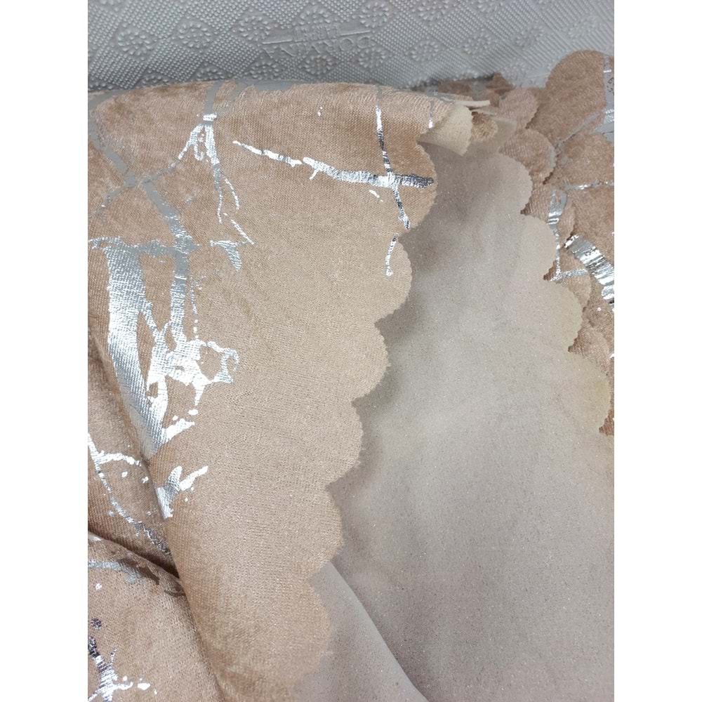 Süngerli Kadife Mermer Desen Kaymaz Koltuk Örtüsü (170x210)-Kahveye Gümüş Varaklı