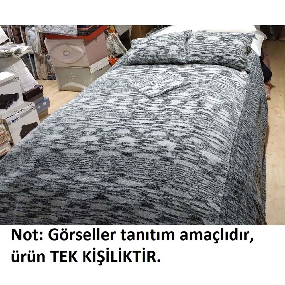 Tavşan Tüyü El Dokuma Yumuşak Dokulu Tek Kişilik Yatak Örtüsü (160x240)-Siyah/ beyaz