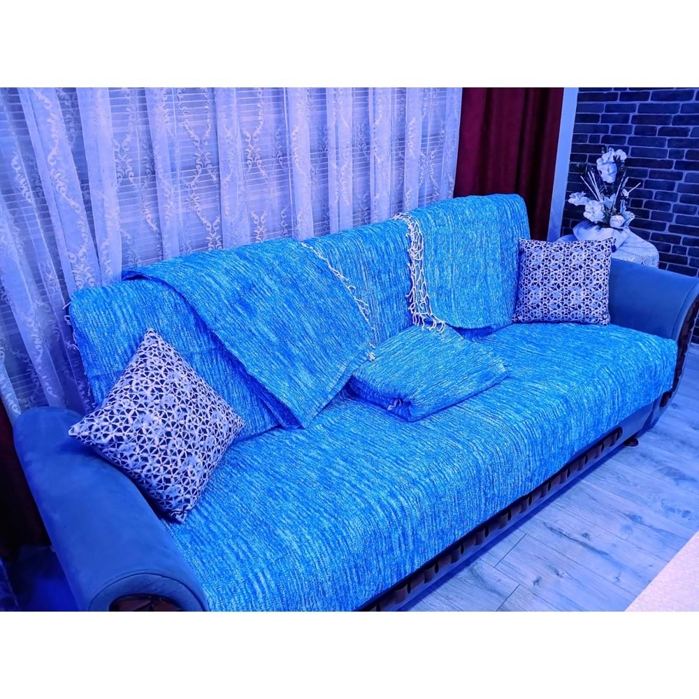 Mandaş yeni nesil kolsuz Berje Takım Koltuk Örtüsü 3+3+1+ 1 Mavi