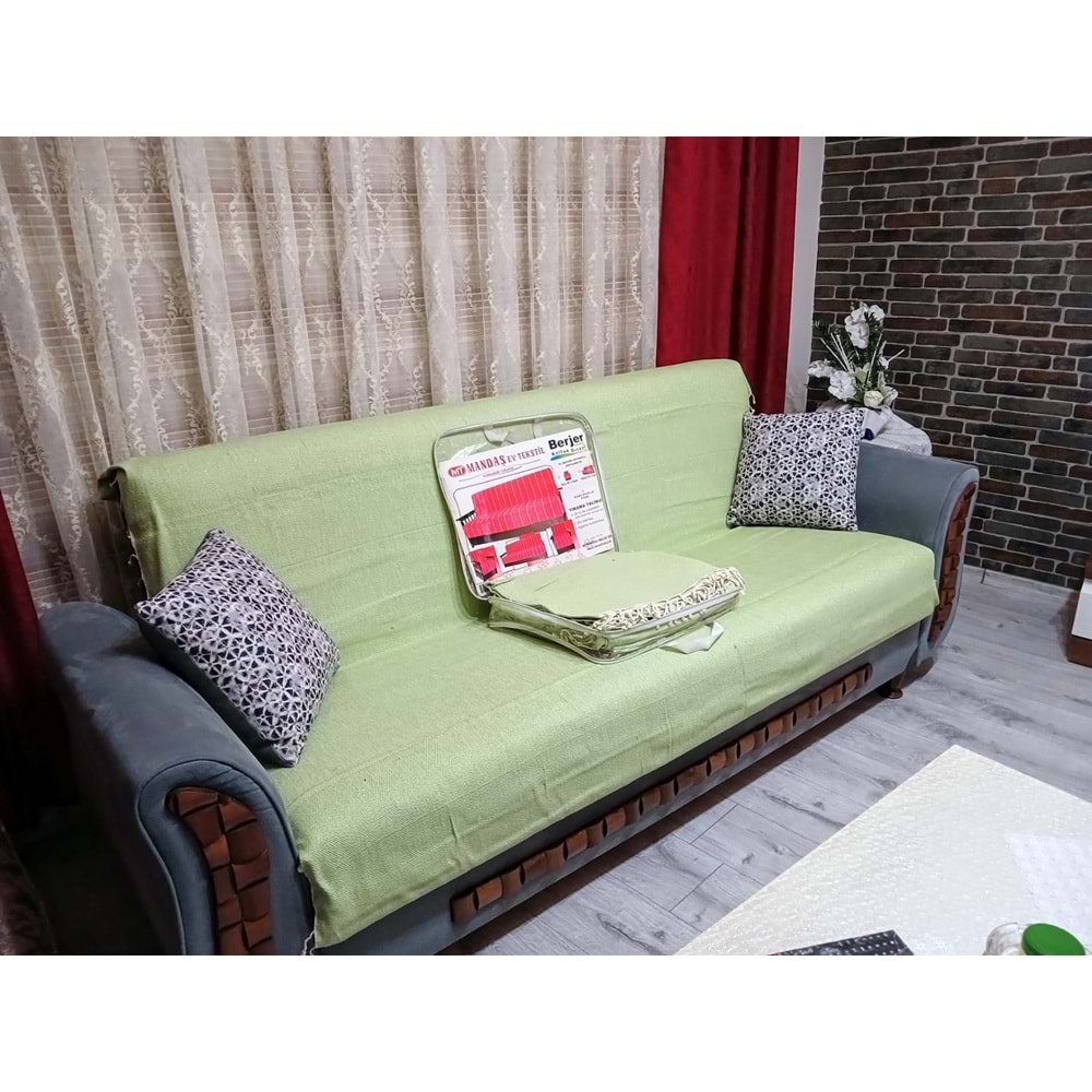 Kardelen Pamuklu Dokuma Kolsuz Koltuk Örtüsü(3+3+1+1) Mint Yeşil
