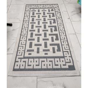 Pamuklu Bukle Lüks Kilim (80x150)-Labirent Kreme Gri