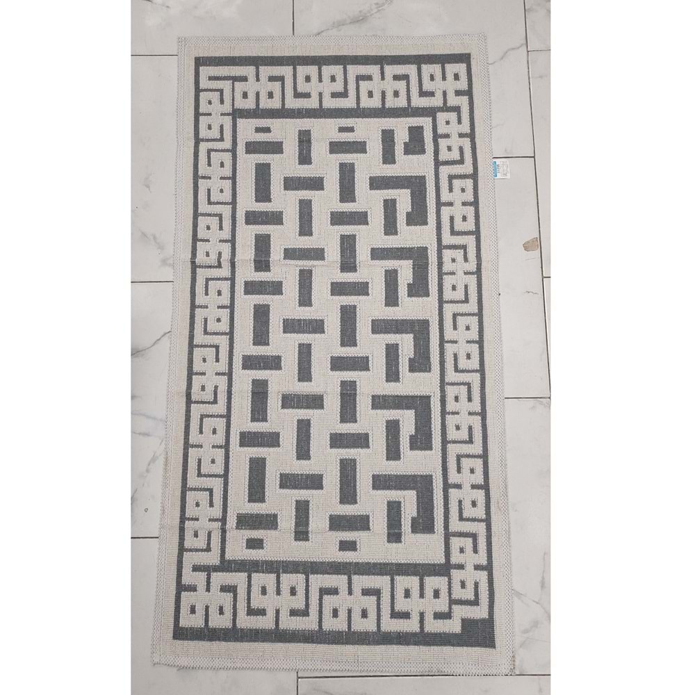 Pamuklu Bukle Lüks Kilim (80x150)-Labirent Kreme Gri