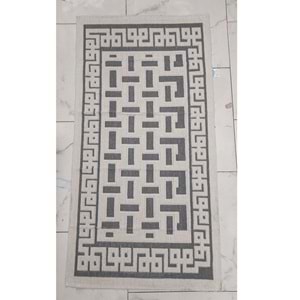 Pamuklu Bukle Lüks Kilim (80x150)-Labirent Kreme Gri