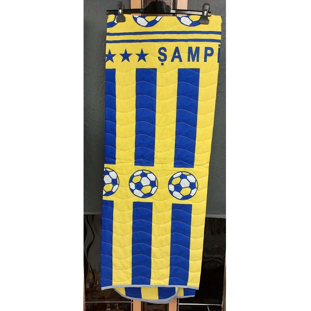 Pamuklu Çok Amaçlı Spor Desen Tek Kişilik Pike, Yatak Ört (160x230) - Sarı-Lacivert